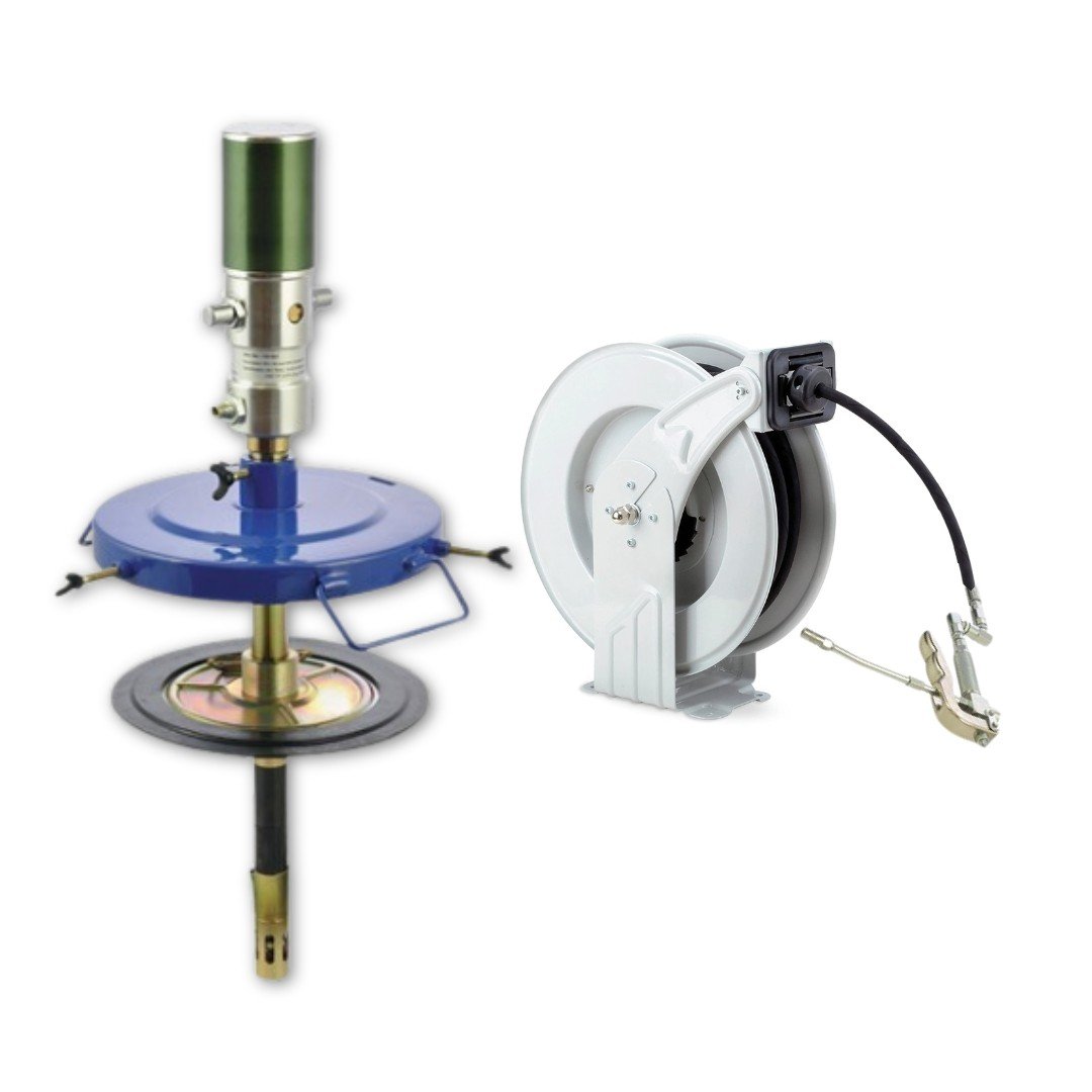 Pneumatic Greaser 180kg c/w 15m Hose Reel